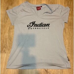 Indian Motorcycle Shirt Womens L Gray Sparkle Short Sleeve Lightweight V Neck